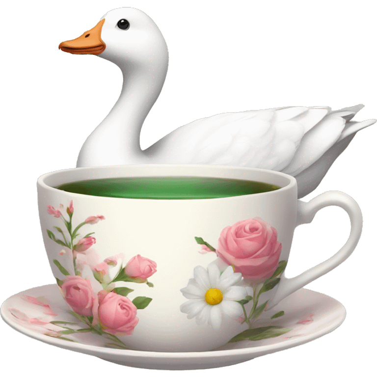 Goose and A cup of floral tea emoji