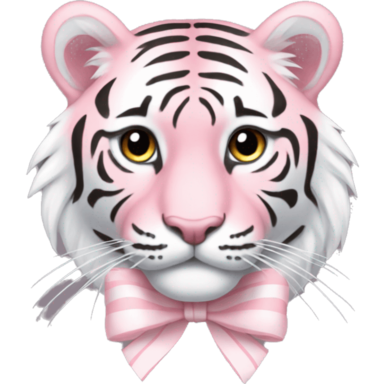 pastel pink tiger with white stripes and white bow emoji