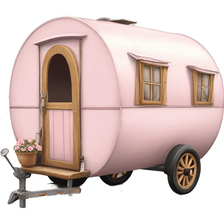 Realistic light pink vintage round gypsy caravan wagon camper emoji