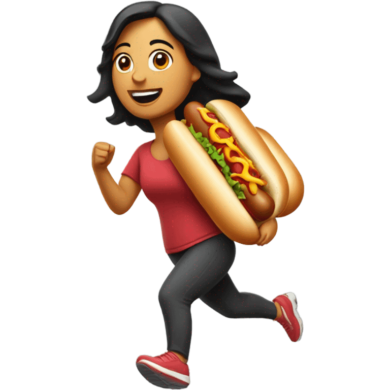 Mexican woman running with a hotdog  emoji