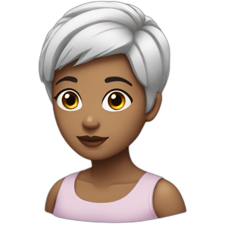 a girl with black and white hair and a very short haircut emoji