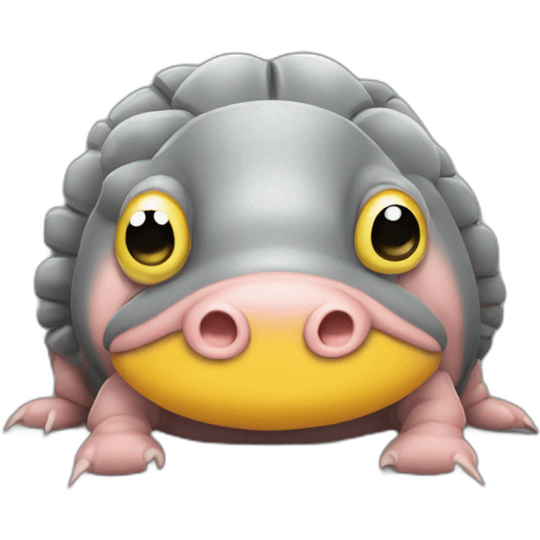 Gray pig armadillo centipede insect with yellow duck face emoji