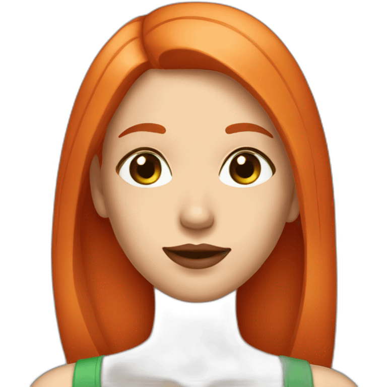 girl orange-red straight hair shoulders lenght  brown-green eyes red lips emoji