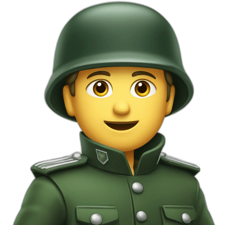 german soldier with a dark green costume, he has his richt hand in tyhe air with his fingersspread. emoji