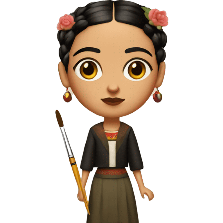 full body frida kahlo unibrow kid with paintbrush emoji