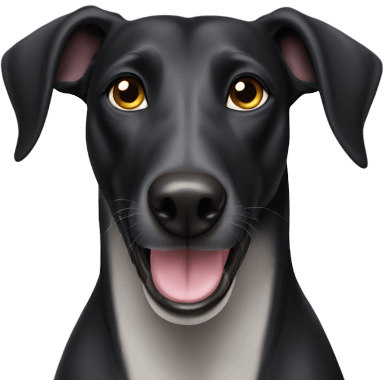 Black Greyhound labrador dog mix with big ears and a long nose emoji