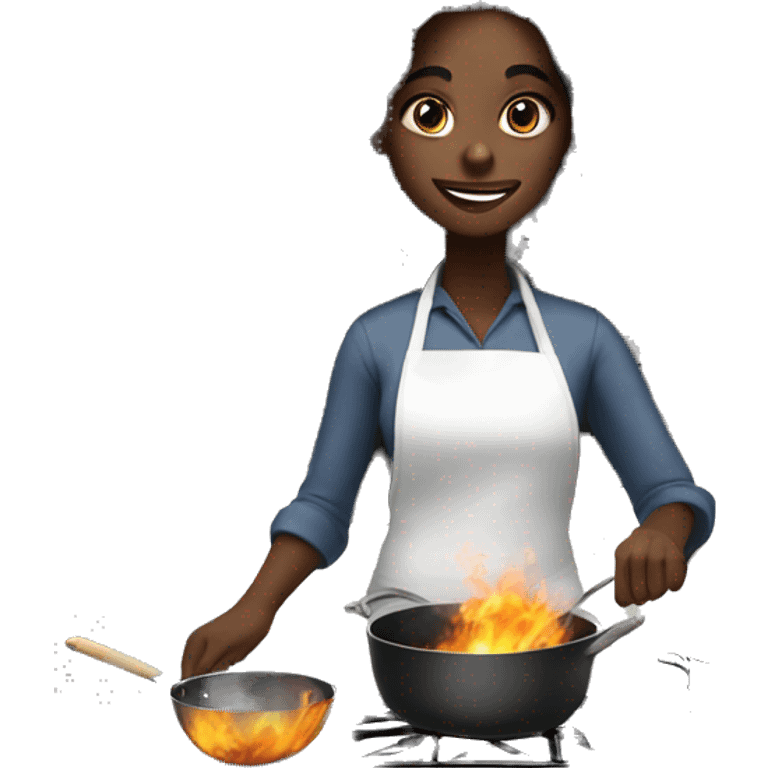 a black girl with long hair cooking with a lot of smoke coming out  emoji