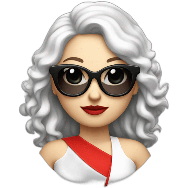 Grosse femme blanche en robe rouge et lunette avec cheveux noir emoji