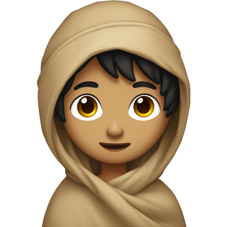 Boy with black hair side part tan hot wrapped around a cozy blanket emoji