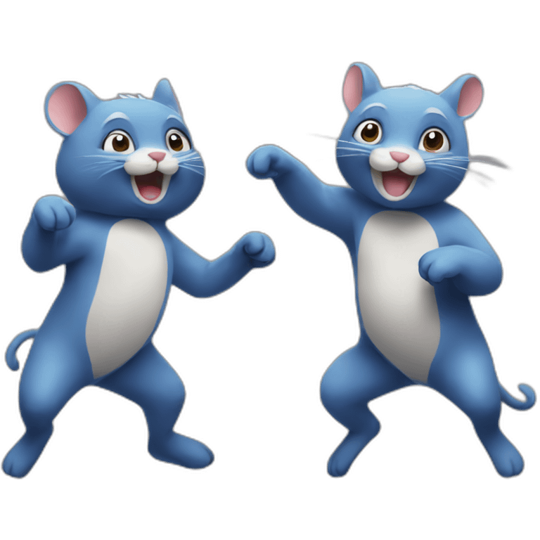 Two small animals having an intense dance party emoji