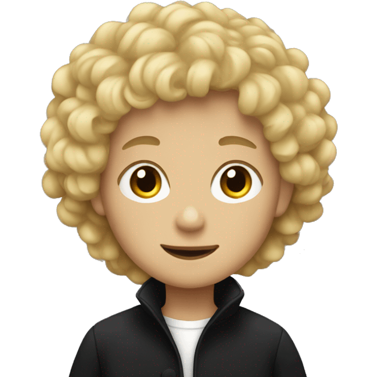 blonde boy with curly hair and a black coat emoji