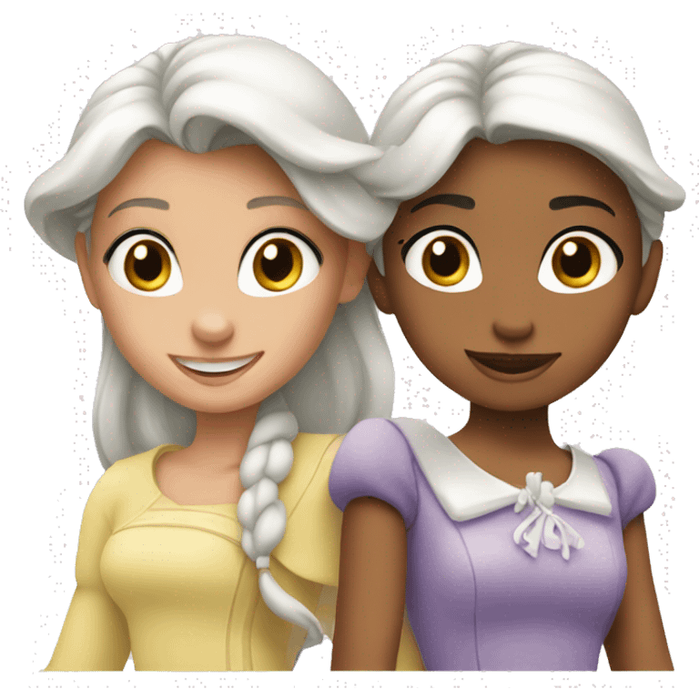 Two girls in disney in white font emoji