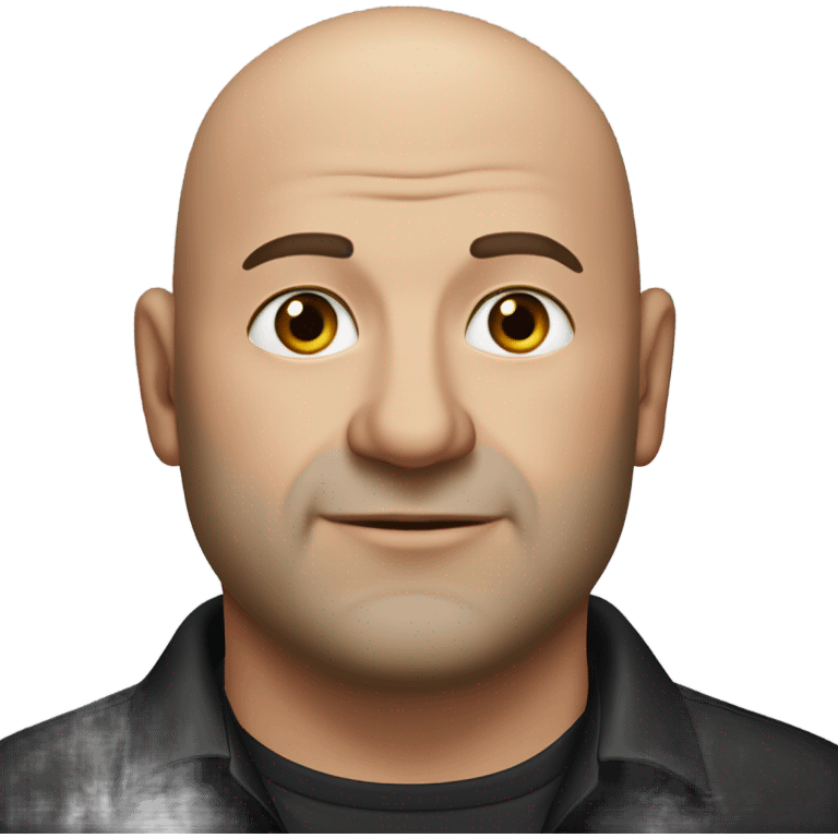 A slightly overweight middle-aged Italian man with olive-toned skin with bald hair and no facial hair. He is wearing a sleek black smart shirt, casually unbuttoned at the top. emoji