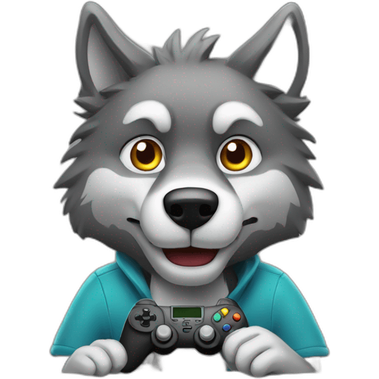 wolf playing video games on pc emoji