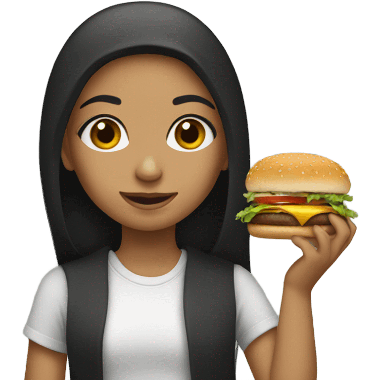 Iraqi girl with straight hair holding a burger emoji