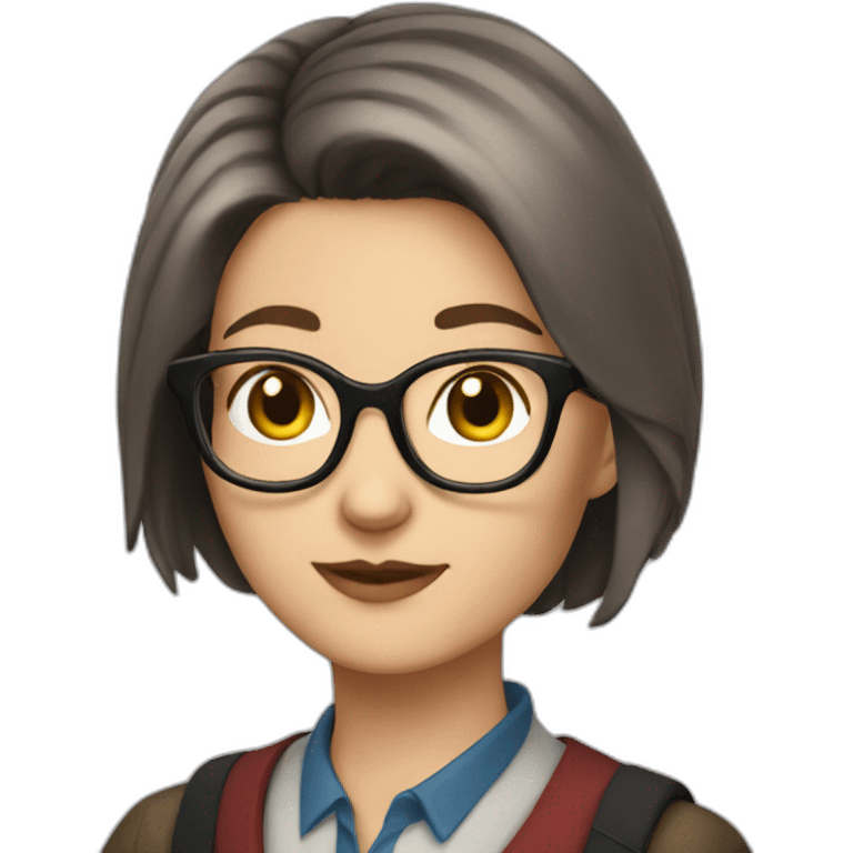 short-haired brunette librarian whis cats emoji