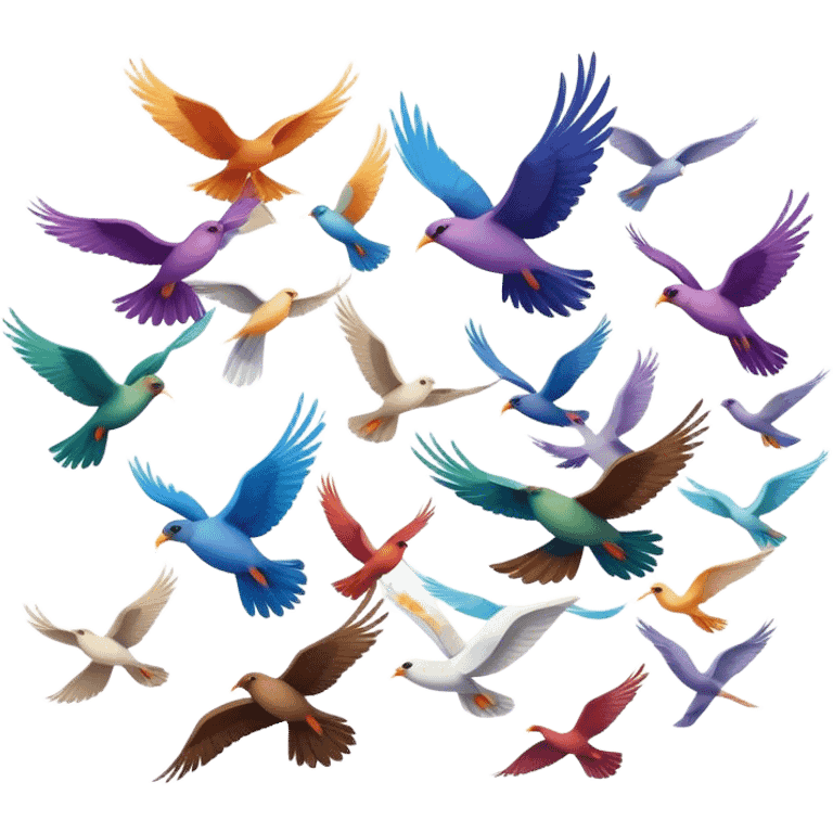 A flock of birds soaring across the sky, their wings spread wide as they glide gracefully through the air, creating a sense of freedom and movement emoji