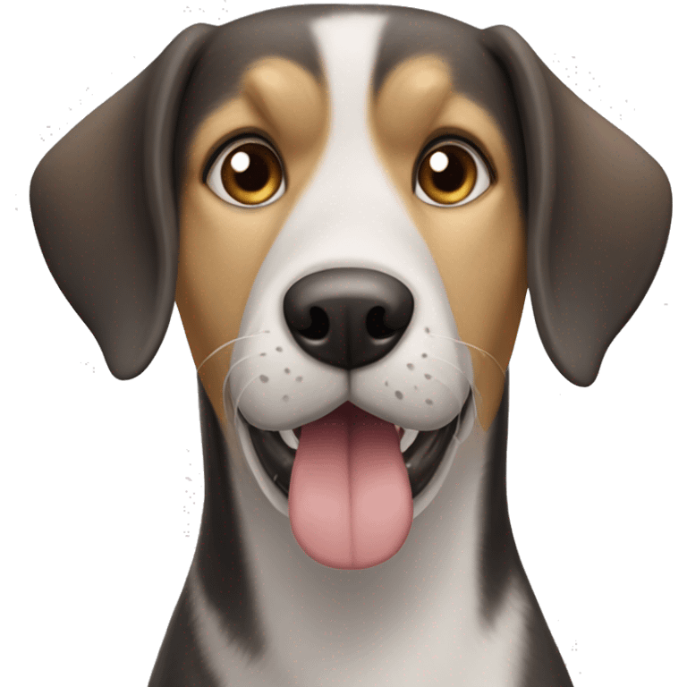 A older dog that’s a beagle, hound dog, and huskie mix, but mostly beagle and huskie emoji