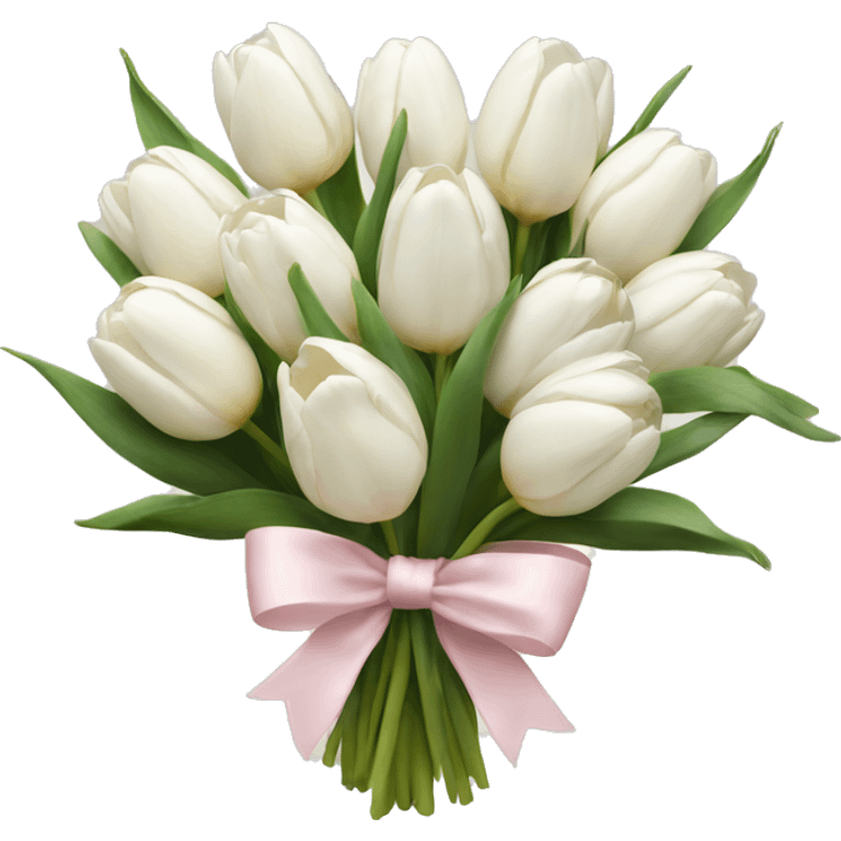 White tulips bouquet with light pink bow  emoji