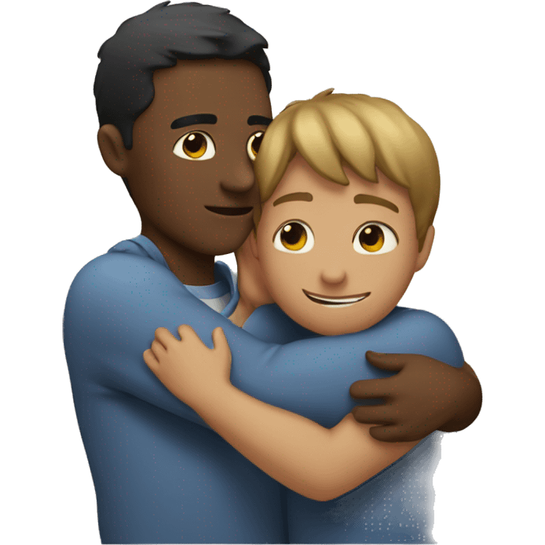 A boy hugging a adult emoji