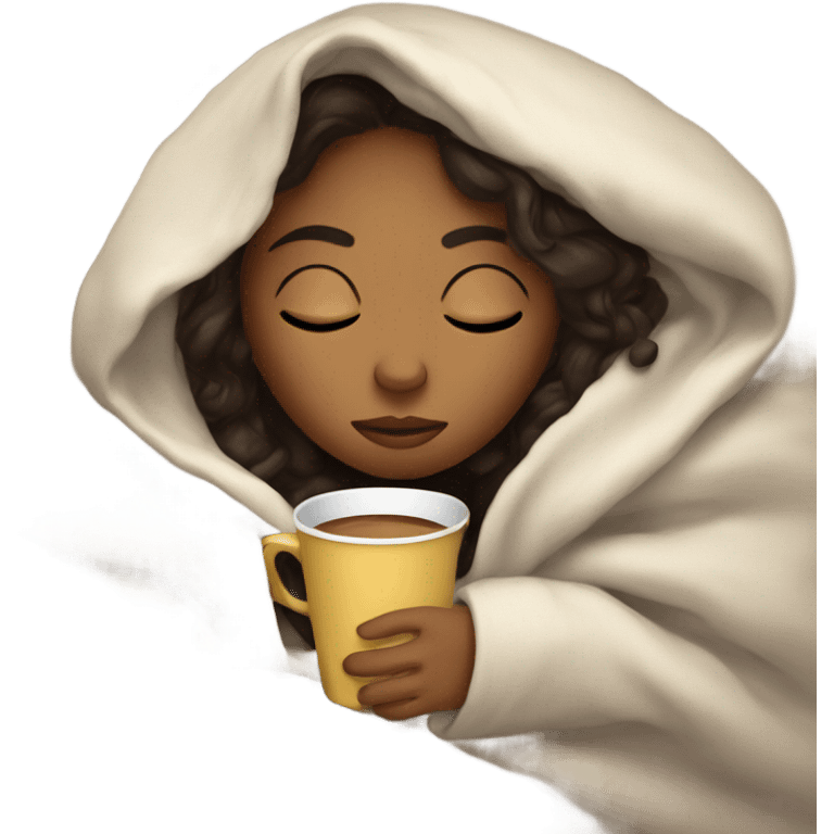 girl inside a blanket sipping coffee eyes closed emoji