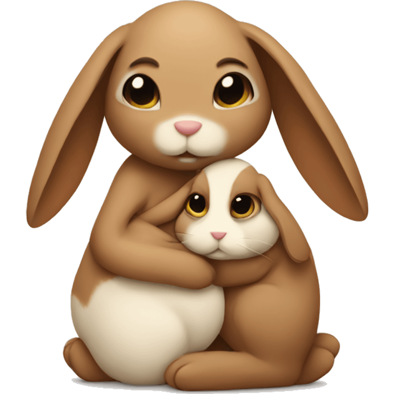 Beige bunny hugging brown bunny emoji