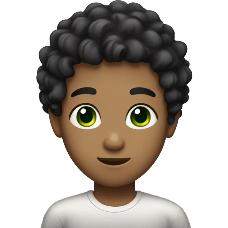 Boy with black curly hair,green eyes,and no mustache emoji