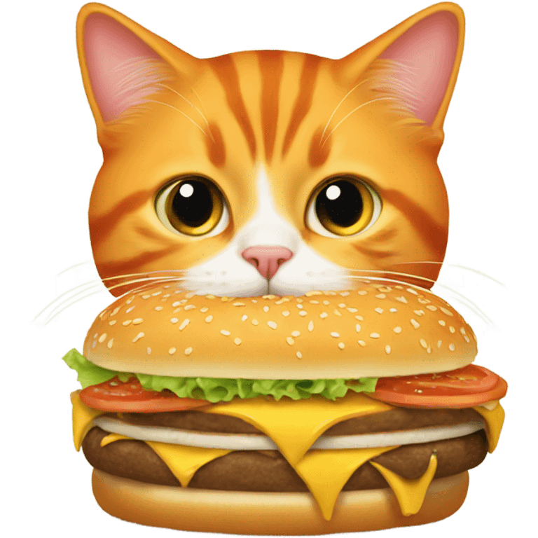 Orange cat eating a cheeseburger emoji