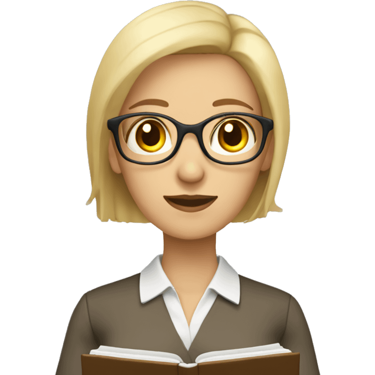 Blonde brown eyed female teacher without glasses holding a book emoji