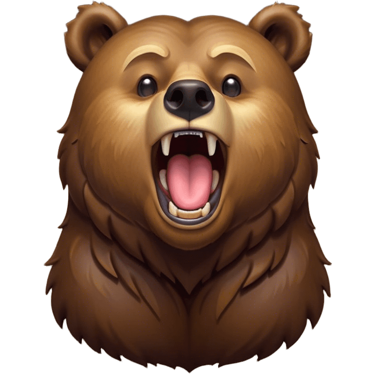 Cinematic Cute Yawning Grizzly Bear Portrait Emoji, Head tilted slightly with a dramatic, wide-open yawn, showcasing a thick, rugged deep brown fur with drooping ears, round eyes barely open in drowsy contentment, Simplified yet irresistibly adorable features, highly detailed, glowing with a soft, cozy glow, high shine, relaxed yet expressive, stylized with a touch of wild whimsy, bright and endearing, soft glowing outline, capturing the essence of a sleepy yet affectionate grizzly, so drowsy it feels like it could stretch out of the screen and curl up for a nap! emoji