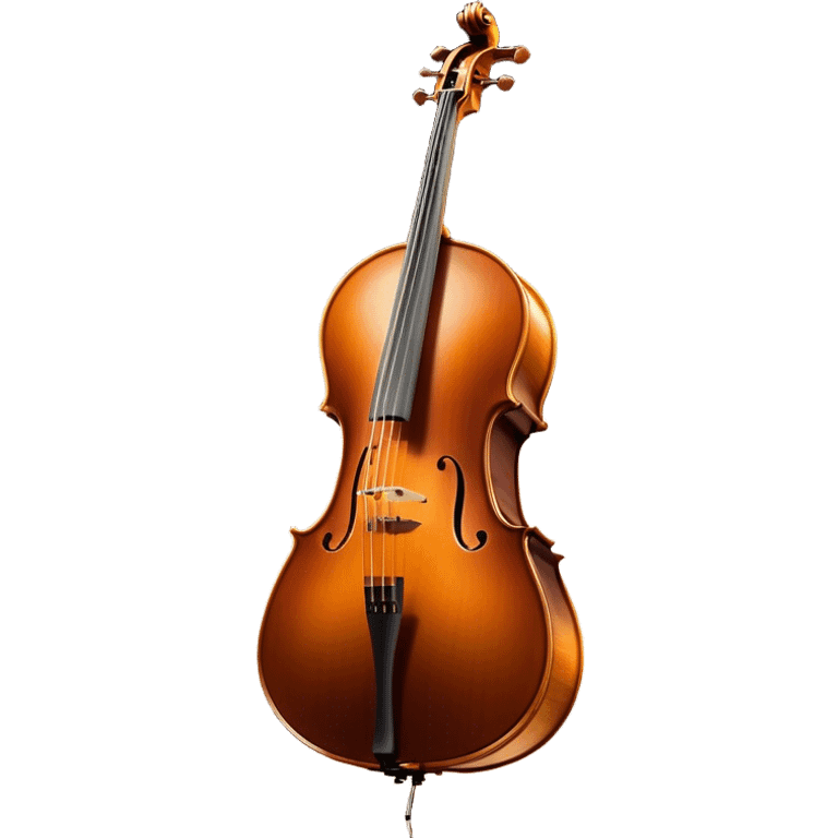 Cinematic Realistic Cello, deep brown polished wood, elegant f-holes creating contrast, warm golden light reflecting off its curves, glowing with depth and a rich musical resonance. emoji