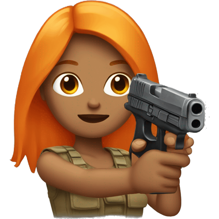 Tan girl with long orange hair holding a gun emoji