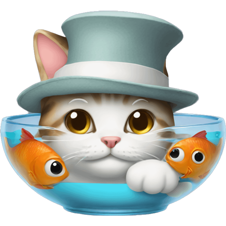 stupid cat with hat and fish in a bowl emoji