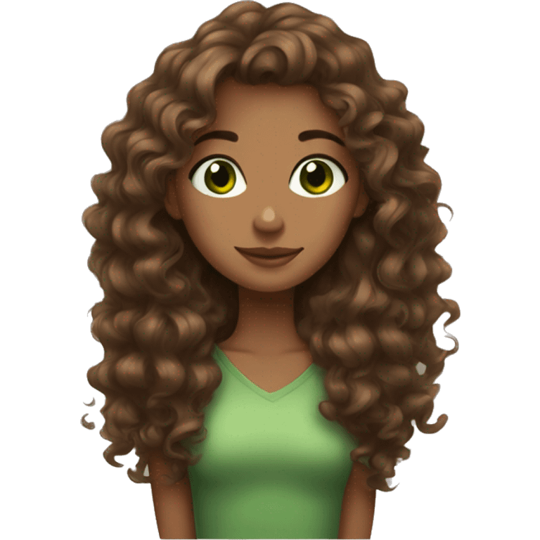 brown curl hair girl, brown girl, green eyes, hugs emoji