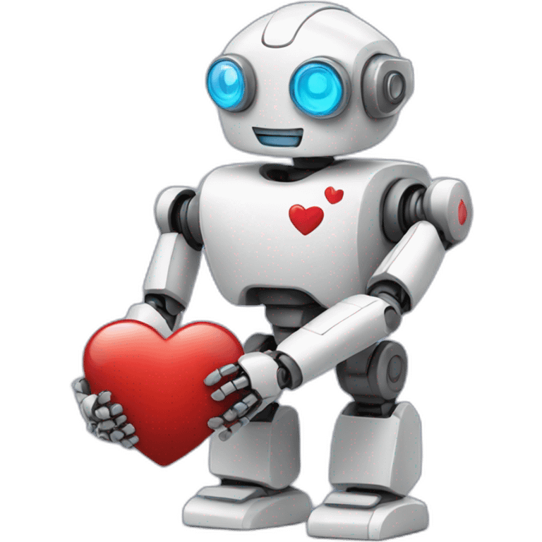 robot holding a heart emoji