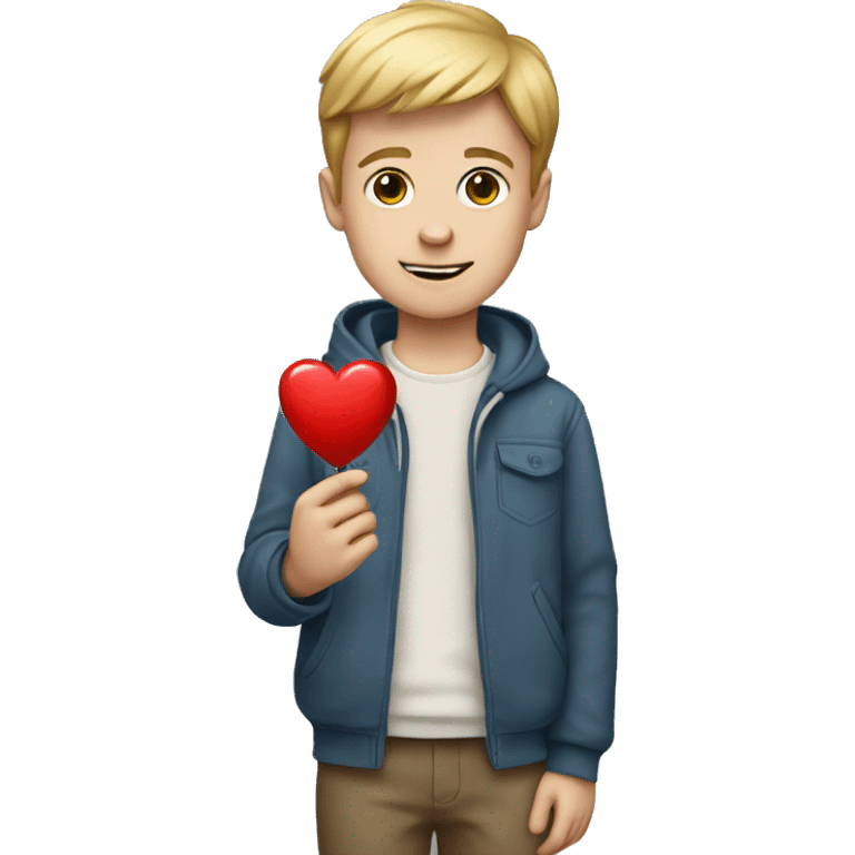 White boy with a heart in his hand emoji