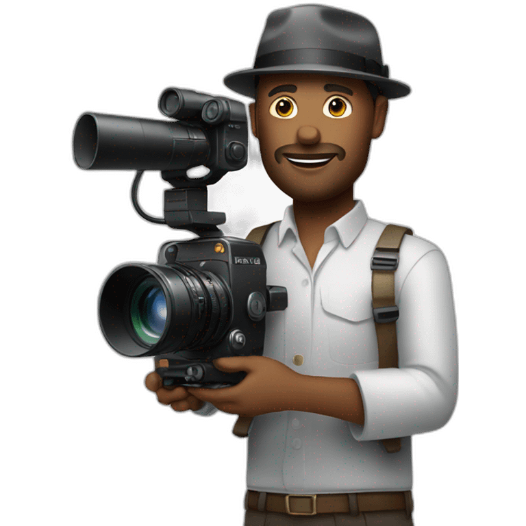 White film director holding a cinema camera emoji