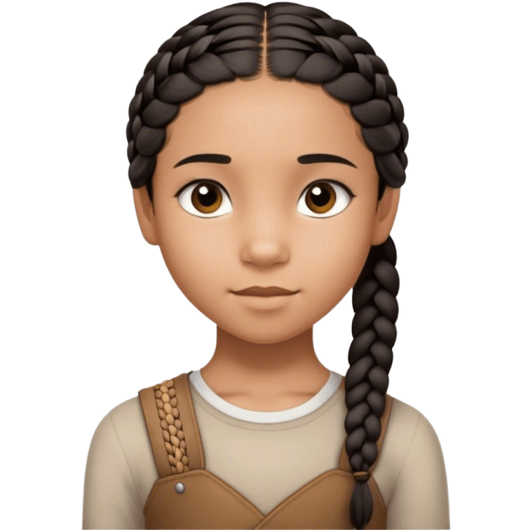 A thin 10-year-old mixed-race girl with almost black straight hair braided into a single plait over her shoulder and dark brown eyes emoji