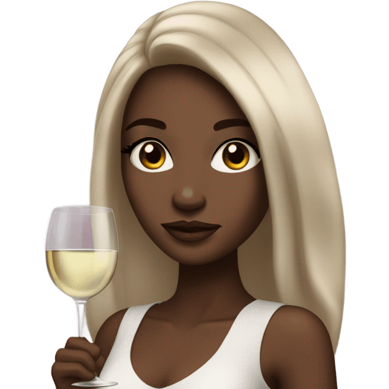 rich girl with white skin, long brown hair, dark eyes, with makeup, with wine emoji