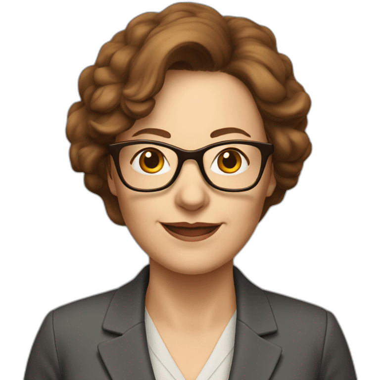 middle-aged accounting woman with brown midhair and glasses emoji