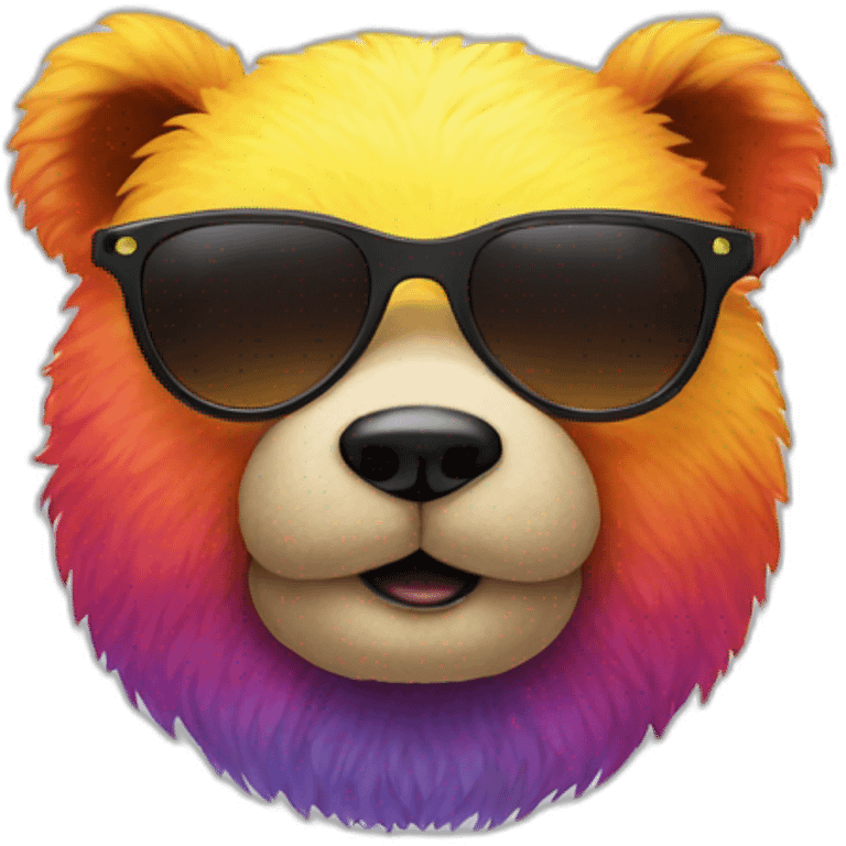 Rainbow colored teddy bear face wearing sunglasses emoji