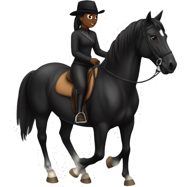 a completely black horse and female rider emoji