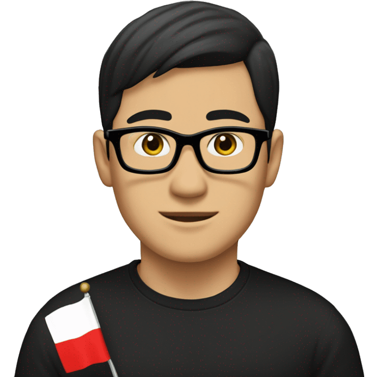 Asian male with black shirt and glasses, black hair, the flag of Sealand behind him emoji