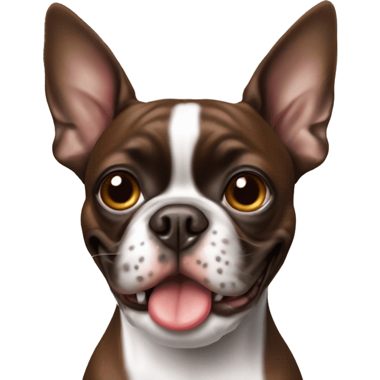 Brown Boston terrier with ball in mouth emoji