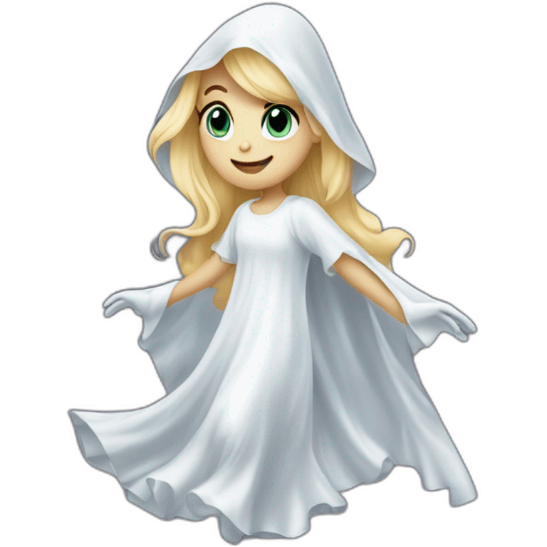 a blondie girl dressed as a ghost moving up the floor going to a party emoji