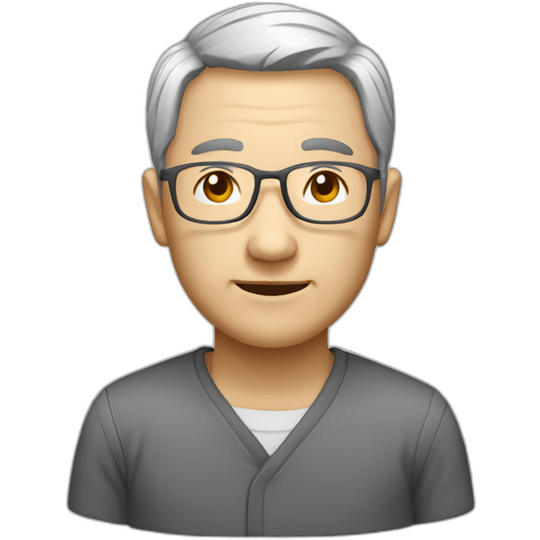 Chinese man gray hair wear glass emailing gsce emoji