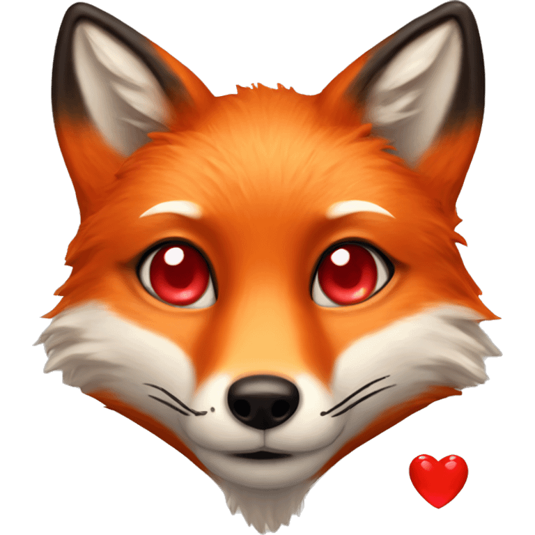 deep lush red fox face with tiny red heart instead of eyes emoji