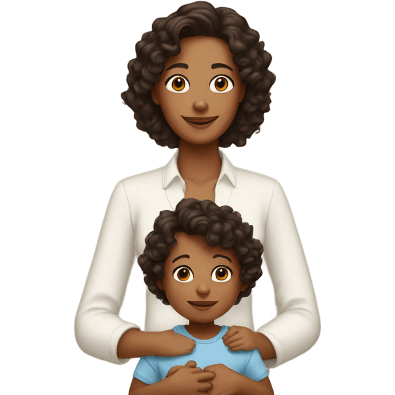 mom with tan skin, shoulder length dark brown curly hair and 2 babies one boy and one girl emoji