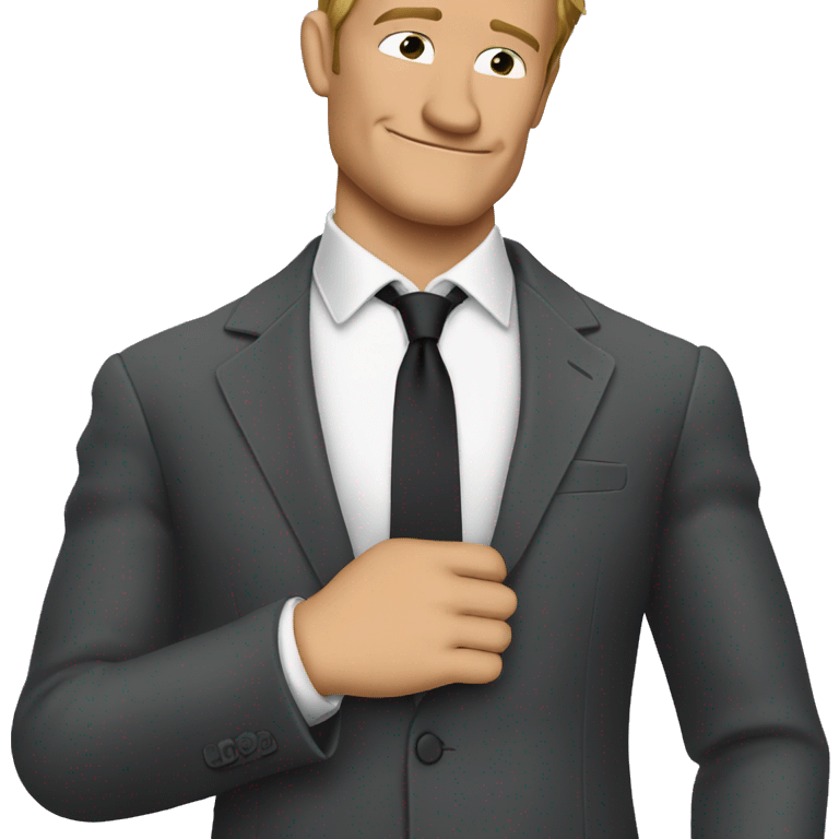 barney stinson wearing a suit adjusting his tie with left hand, leaning back emoji