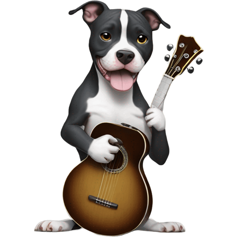 Black and white Pitbull playing banjo emoji